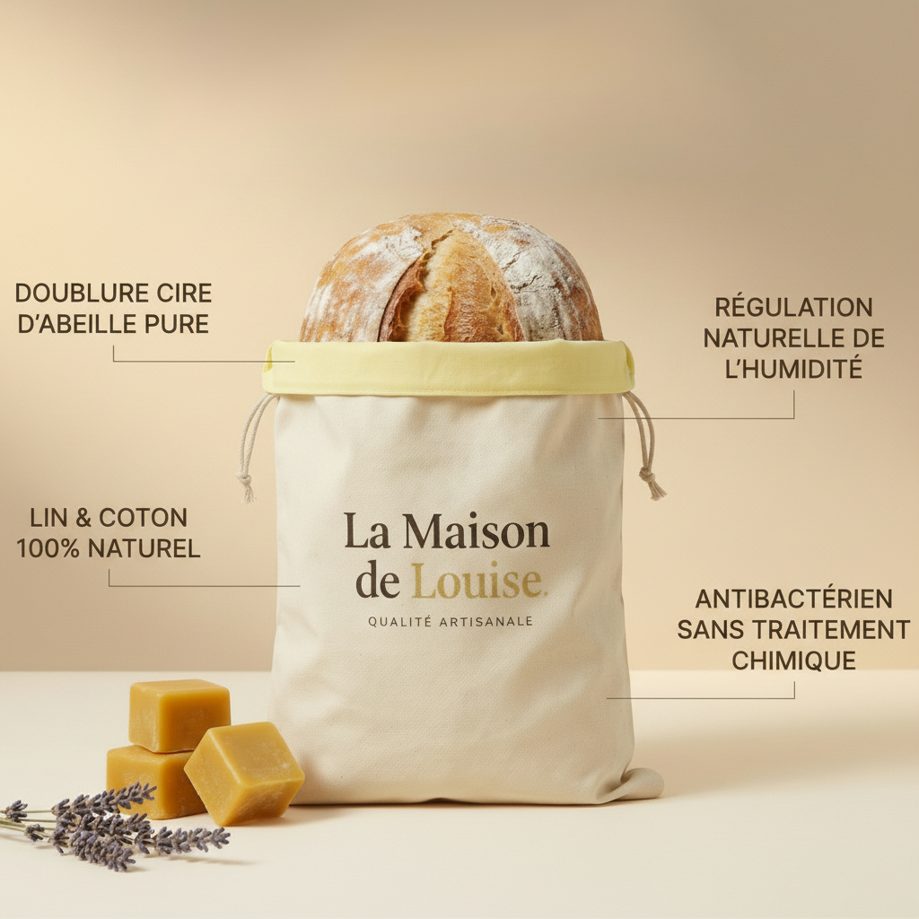 Sac à Pain en Cire d'Abeille La Maison de Louise — 30 x 40 cm